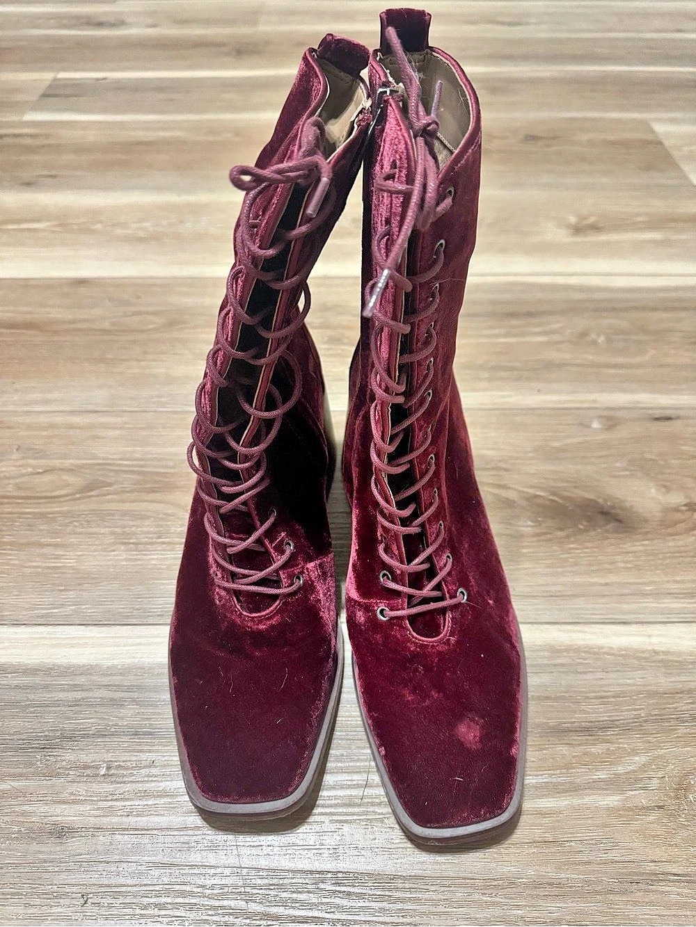 Sam Edelman Westie Lace-Up Bootie Velvet Heeled Boots Burgundy